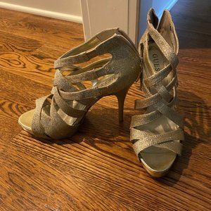 Gold glittered strappy heels